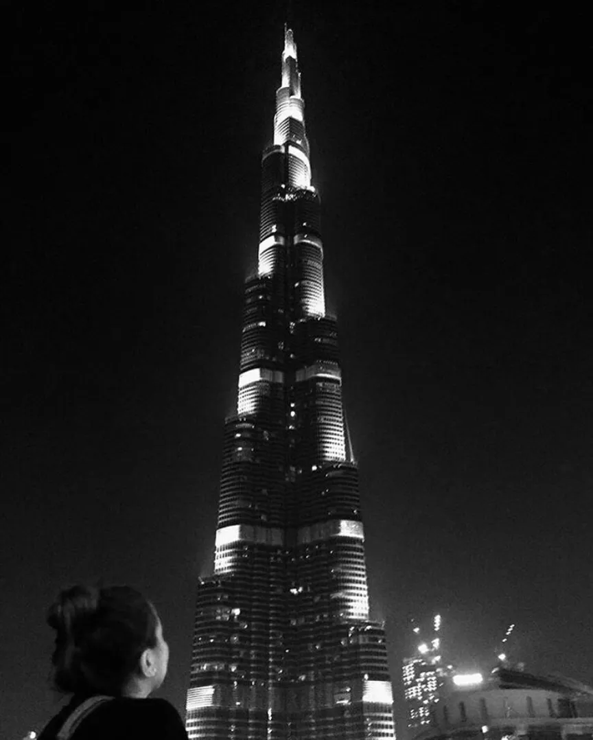 Looking up at the Burj Khalifa.