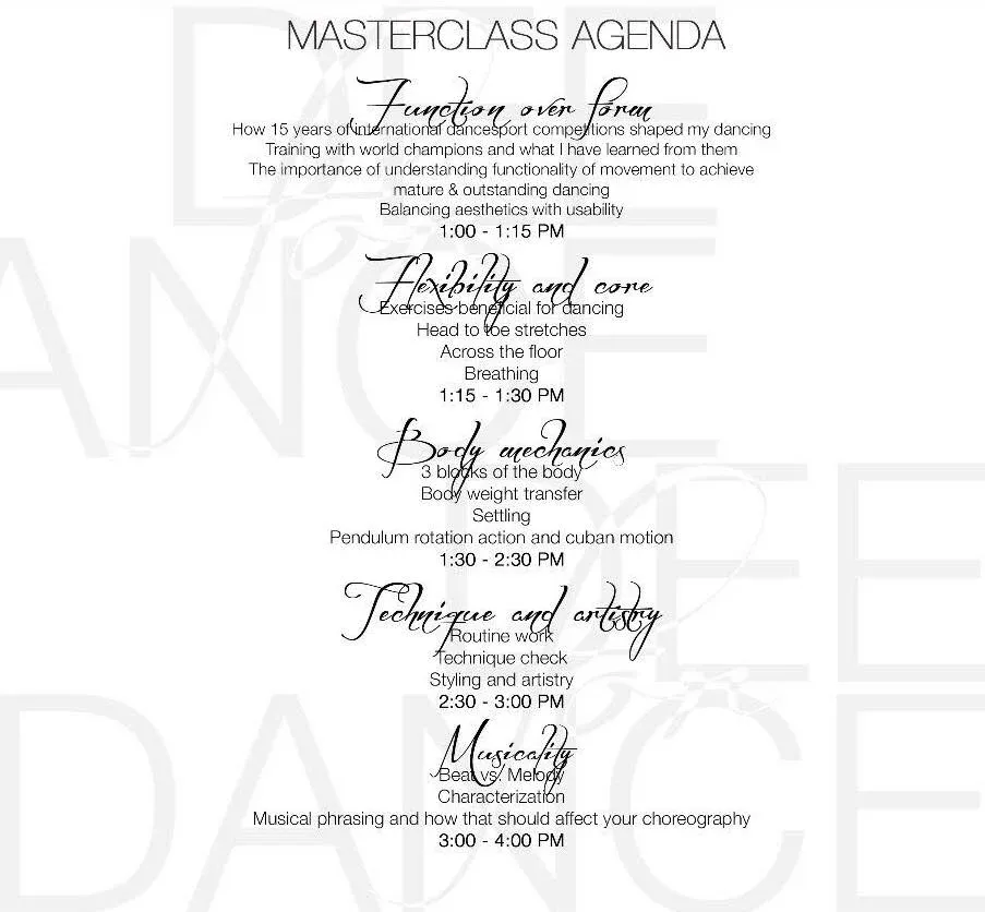 The masterclass agenda: four hours, from function over form to musicality.