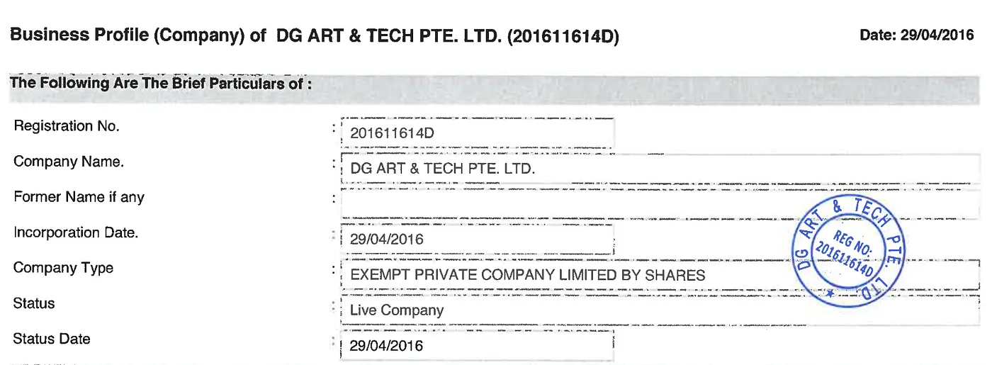 Business profile of DG Art & Tech Pte. Ltd.
